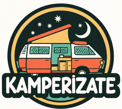 Logo de Kamperizate: furgoneta camper bajo la luna y las estrellas